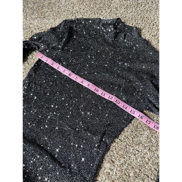 MangoPop Long Sleeve Top Size L Black Sheer Celestial Stars Mock Neck Glitter - Picture 8 of 10